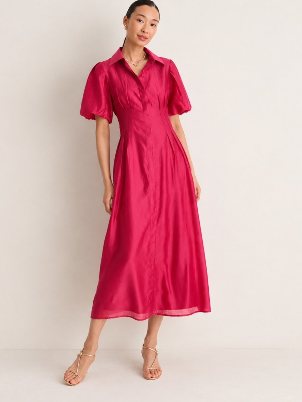NWT Tuckernuck Raspberry Organza Delaney Puff Sleeve Maxi Dress L + Slip